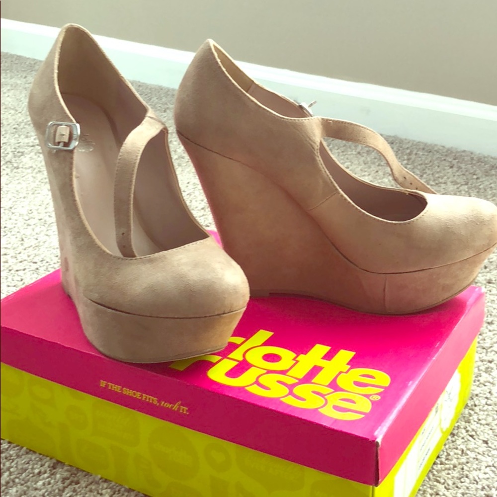 Tan suede wedges